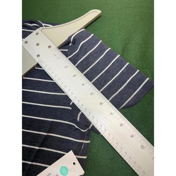 Pink Clover Top Womens L Navy White Stripe Short Sleeve Crewneck Button Back NWT - Picture 7 of 8